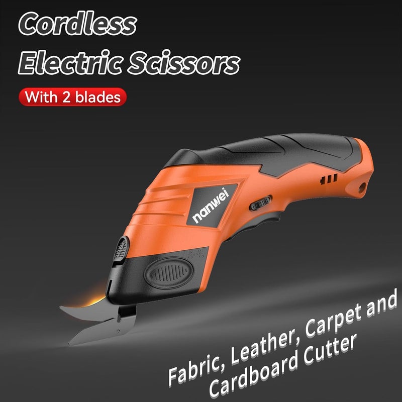 NANWEI Electric Scissors Cordless, Type-C Rechargeable Cardboard Cutter with 2 Blades,4.2V High‑torque Motor,for Thin Cardboard Fabric Carpet Leather (Orange) - Image 2